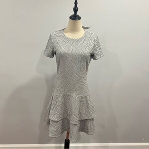Micheal Micheal Kors Silver & Grey Metallic Animal Print Ruffle Tiered Dress